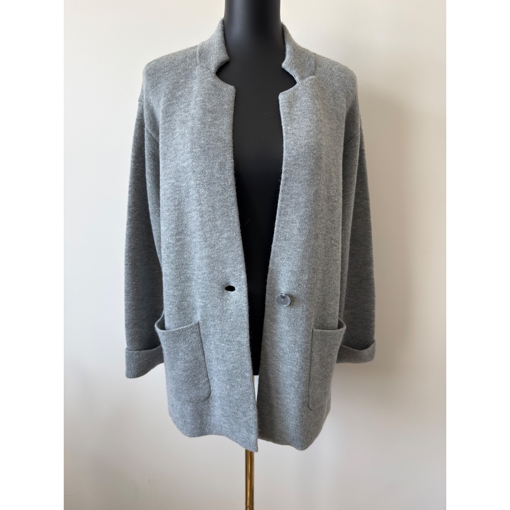 Talbots Petite Gray Rayon Silk Blend Knit Cardigan Sweater Blazer Size MP